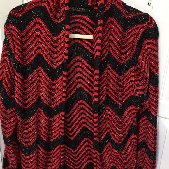 Bella Berry Red & Black Chevron Sweater w/ Silver Sparkle - Picture 5 of 16